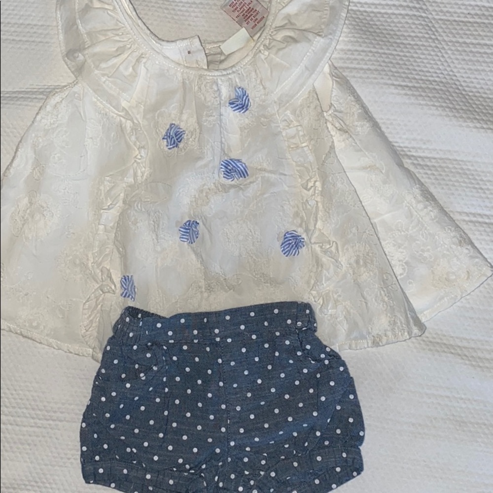 Embroidered tank with matching polkadot shorts
